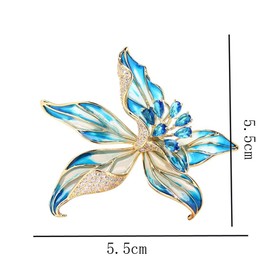Orchid Brooch Pin Blue Crystal Flower Brooch Pin Classic Plant Floral Corsage Brooch Scarves Shawl Clip Brooch Boutonniere Pins Wedding Bouquets