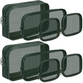 Puchifoda 8 Pcs Mesh Makeup Bag Nylon Zipper Pouch Clear Small Mesh Bags Travel Toiletry Bag Makeup Brush Holder Purse Organizer Pouches (Green, Small, Large, Medium)