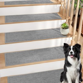 Szyeequoo Stair Treads Non Slip, 15 Pcs 8 * 30in Gray Polyester (PET) Residential Stair Treads