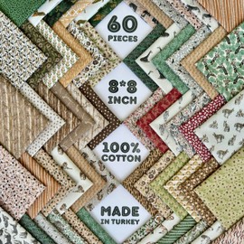 60pcs Precut Quilting Fabric Squares – 100% Cotton Satin 140gsm – 8x8in (20x20cm) – Wild Animal Fabric Bundle for Sewing, Patchwork & Crafts – Made in Turkey