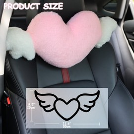 MissSoul 2 Pack Heart Shaped Pillow with Angel Wings Cute Neck Pillow for Car Headrest Cushion Comfortable Soft Car Pillow for Driving Seat Back Kawaii Car Accessories Travelling Home Décor - Pink
