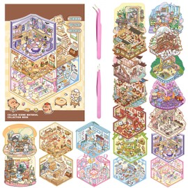 HTTDSLF 3D House Stickers, Miniature House Sticker 3D Sticker Scene, House Sticker Scene, with 2 Tweezers, House Sticker Make Your Own, Relief Stress for Adults and Children