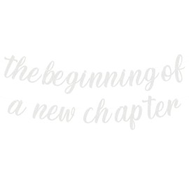 Pre-Strung The Beginning of A New Chapter Banner - Silver Glitter Farewell Party Decoration Supplies, Perfect for Graduation Party, Happy Retirement Party, Engagement Party Photo Booth Props