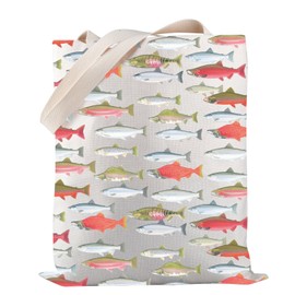 PWHAOO Fisher Gifts Salmon Tote Bag Trouts And Salmons of the Pacific Northwest Tote Bag Nature Lover Gift, Trouts & Salmons Tote
