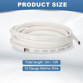 YELARXI Marine Wire Duplex Tinned Copper Electrical Cable, 10 AWG 2 Conductor Oxygen-Free Insulated Fit for Boat Automotive RV Speaker Solar Trailer (10 Gauge, 10 Foot)