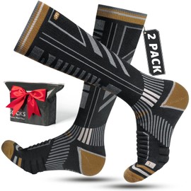 Rahhint 2 Pairs Merino Wool Ski Socks for Men,Compression Snowboard Socks,Knee High Thick Thermal Socks for Cold Weather，Breathable Quick Dry,Anti wear & Non slip,Size 3-15