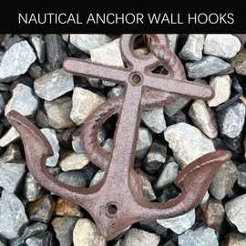 Vintage Rustic Cast Iron Coat Towel Rack Nautical Beach Ocean Themed Bath Towels Anchor Wall Hook Coat Robe Hooks Rack, Indoor Outdoor Pool Wall Mounted Home Decor Bathroom Towel Coat Hook Hanger