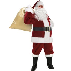 VeMee Santa Claus Costume Christmas Santa Suit Adults Men's Costume Deluxe Plush Santa Outfit Burgundy Large