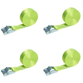 LOADCARE Set of 4 Tie Down Straps with Clamping Lock, Fastening Strap, Quick Release Strap, 25 mm Wide, Clamping Lock Strap, One-Piece Lashing Strap, 350 daN (Neon Yellow, 4 m)