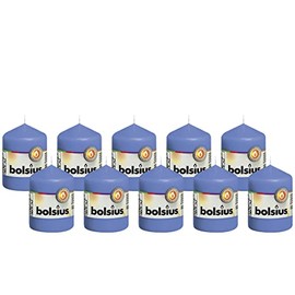 BOLSIUS 10 Blue Pillar Candles - 2.25 x 3.25 Inches - Premium European Quality - Individually Wrapped - 17 Hour Burn Time - Dripless Smokeless Unscented Dinner, Wedding, Party, & Restaurant Candles