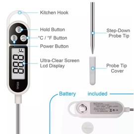 Meat Food Thermometer, Digital Kitchen Thermometer, Accurate Thermometer With Long Probe For Instant Reading, Thermometer For Hot Beverages,BBQ,Meat,Grill.