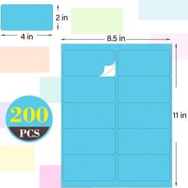 YSHIHE 2" x 4" Colored Labels Stickers 8 Colors Bright Moving Labels 24 Sheets,240 Labels for Laser/Inkjet Printer, Permanent Adhesive