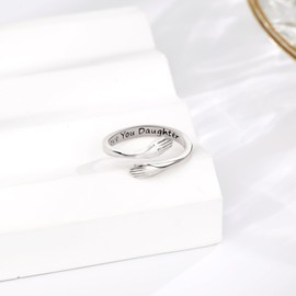 INFUSEU Hug Ring for Daughter Gifts from Mom Father Love You Jewelry 925 Sterling Silver