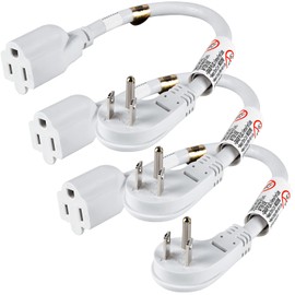VSEER 1Feet 1625W 13A UL SJT 16AWG Flat Plug Heavy Duty Extension Cord Outlet Saver 3-Prong Grounded Short 90 Degree Angle Adapter Power Extension Cord,UL Listed (White, 3 Pack)