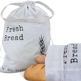 2 XXL Portable Reusable Bread Bags for Homemade Bread- Organic Linen bags For Sourdough and Homemade Bread Storage- Easy to Clean and Frezzer Safe- Drawstring Closure to Keeps Your Bread Fresh