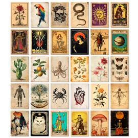 ARTFAVES® Postcard Set - Vintage Tarot II - 30 Different Postcards with Illustrations of Animals, Plants, Anatomy, Botany, Mystical, DIN A6