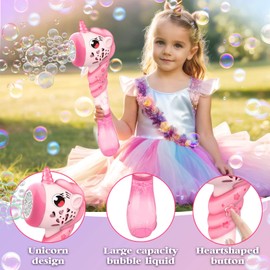 Aooess Bubble Wands for 3-8 Year Old Kids: Unicorn Bubble Maker for 3 4 5 6 7 8 Year Old Girls Bubble Machine for Girls Presents Birthday Party Weddings Outdoor Indoor Automatic Bubble Blower Toys