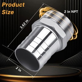 RUHUALIFE Stainless Steel 2" to 2" NPT Male Threaded Hose Barb Fittings, 2PCS 2in to 2in NPT Male Hose Barb Connectors for Water Air Gas Pipes
