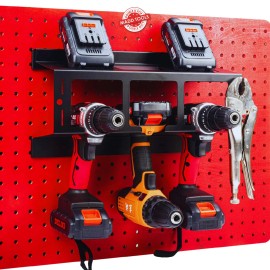 Madd Tools Double D For Double Duty Pegboard Drill Holder Heavy Duty Rack for 1/4 Holes Holds 3 Drills Tools Rack