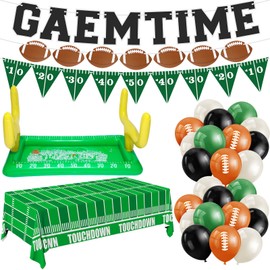 Seenelling 63 Pcs Football Party Supplies Kit Including Inflatable Football Beverage Cooler, Pre-strung Game Time Football Banner, Disposable Tablecloth and Balloons Sports Party Decorations(Classic)
