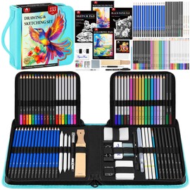 133 PCS Art Supplies Sketching Kit, Pro Drawing Pencils with Sketchbook, Coloring Book, Watercolor Pad, Black Paper Pad, Colored Graphite Charcoal Watercolor & Metallic Pencils for Artists Adults Kids