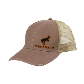 Ford Bronco 4x4 Side Logo Laser Engraved Leather Patch Distressed Trucker Snapback Cap Mississippi mud/tan