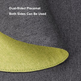Banchif Place Mats, Diameter 38 cm, Imitation Linen Place Mats, Washable Non-Slip Place Mats, Double-Sided Place Mats (Green-Grey, Round Set of 6)