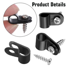 WJIAAA 50 Pack 1/4 Inch Outdoor Cable Clips Plastic Wire Mounting Clips Black P Clamps with Screws, Cord Hider Organizer for Rope Light, Wall, Electric Wires Management