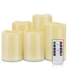 Homemory Waterproof Flameless Candles, Outdoor Indoor Battery Operated LED Pillar Candles with Remote Control and Timer, Plastic, Long Lasting, D3 x H4 4" 5" 5" 6", Set of 5