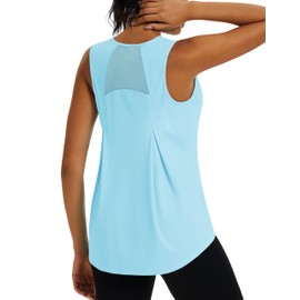 TACVASEN Women's Workout Tops Lightweight Racerback Sleeveless Breathable Shirts Athletic Running Yoga Gym Tanks Light Lakeblue 2XL