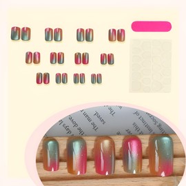24Pcs Short Press on Nails Square Fake Nails Colorful Gradient Nails Press Ons with Glitter Design Glossy Full Cover Glue on Nail Colorful False Nails DIY Stick on Nail for Women Decoration Set