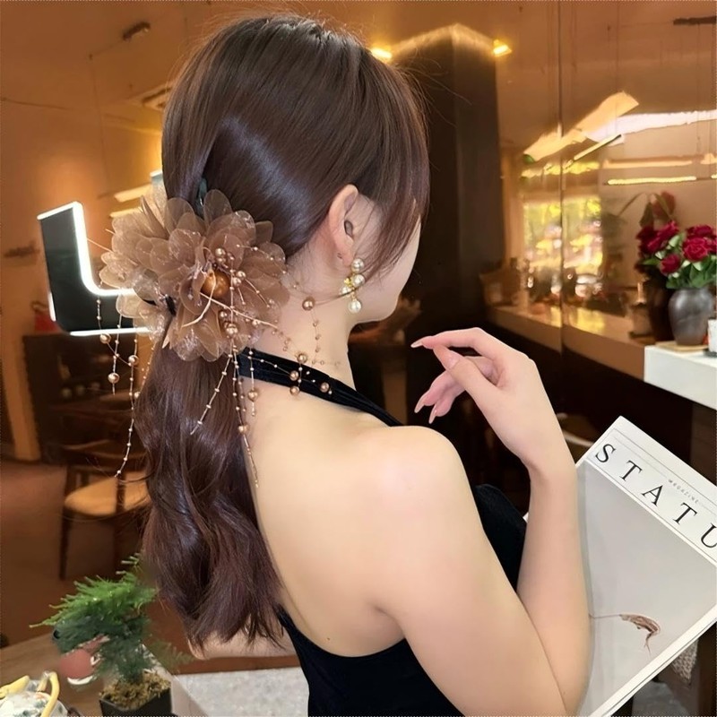 WENJESO Women's Shark Clip, Feather Hair Accessory, Peony Tassel, Hair