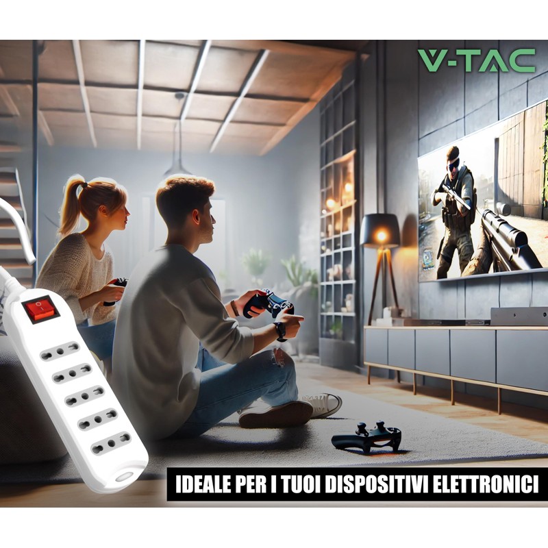 V-TAC Power Strip with Switch and Cable of 1.5 Metres,