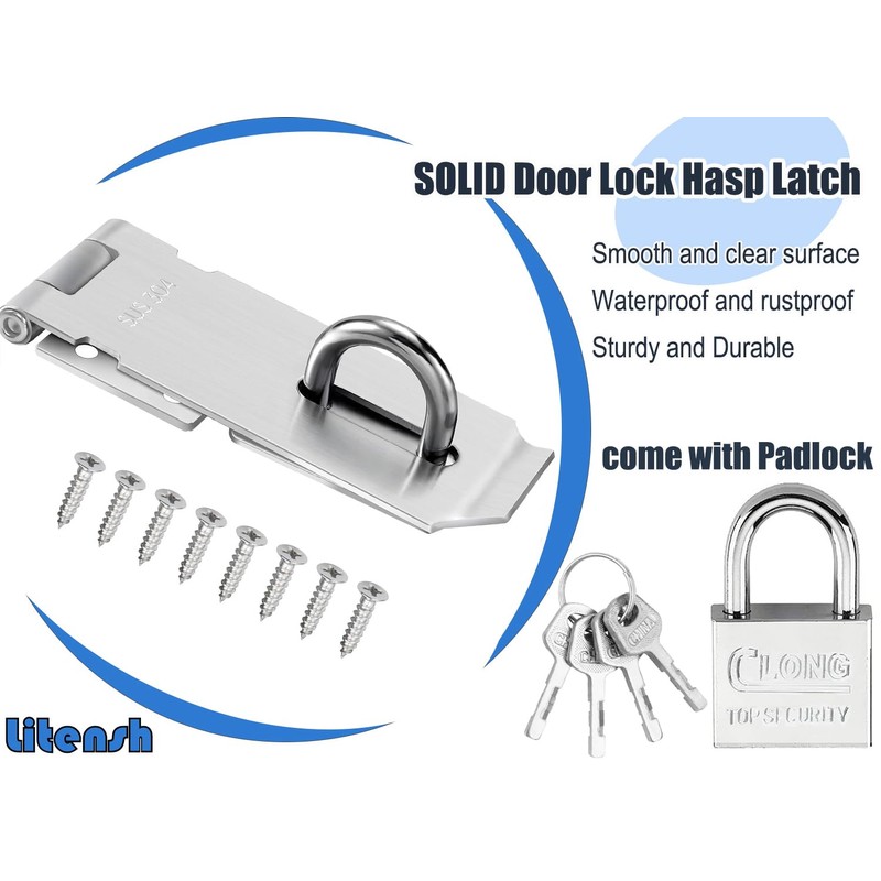 Litensh 3 Inch Stainless Steel Door Locks Hasp Latch with