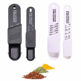 4Pcs Adjustable Measuring Spoon, Plastic Measuring Spoon, Tablespoon and Teaspoon Set, Measuring Dry/Liquid Ingredients, Metering Spoon for Baking, Cooking, Powder (2 White+2 Black)