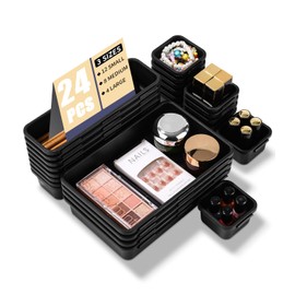 Pack of 24 Drawer Organiser, Plastic Desk Organiser, Drawer, Bathroom, Dressing Table Organiser, 3 Sizes, Non-Slip Drawer Organiser for Desk, Bathroom, Kitchen