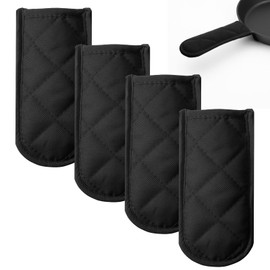 Xindojuz 4 PCS Cast Iron Skillet Handle Covers, Pan Pot Handle Holders Heat Resistant Non-Slip Cotton Cast Iron Handles Sleeves Mitt Protector for Kitchen, BBQ and Baking Cookware(Black)