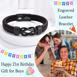 EYQV 21st Birthday Gifts for Men, Engraved Leather Bracelet 21st Birthday Gift for Son Nephew Grandson Brother, Best 21 Birthday Gifts for Him