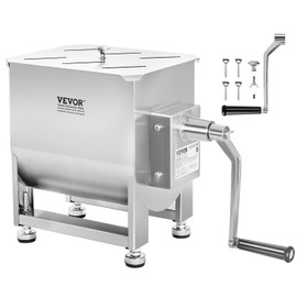 VEVOR Manual Meat Mixer, 15 Pound Capacity Tank Meat Processing Equipment, Stainless Steel Meat Mixer, Sausage Mixer Machine with Lid and Handle, Ground Beef Hand Mixer, Silver