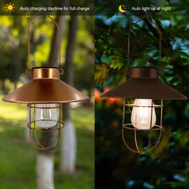 Hanging Solar Lantern Outdoor - Copper Metal Vintage Lanterns Warm White Solar Hanging Lights Waterproof Edison Bulb Design for Garden Yard Patio Proch Tree Decor (1 Pack Copper)