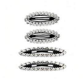 4 Pcs Oval Rhinestone Hair Clips French Sparkling Crystal Metal Snap Clips for Women Girls Bling Silver Barrettes for Birthday Wedding Parties