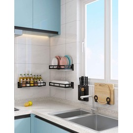 Kitidy Wall-mounted Kitchen Organizer Whole Set - Plate Rack, Bowl Rack, Pot Lid Holder/Cutting Board Holder, Knife Rack, Spice Rack, Utensil Holder. Save Countertop Space.