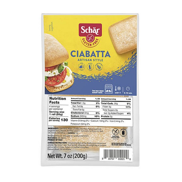 Schar - Ciabatta Rolls - Certified Gluten Free - No GMO's, or Wheat - Dairy Free - (7.0 oz) 6 Pack