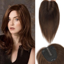 UDU Hair Toppers for Women Real Human Hair Toppers Hair Pieces for Women with Thinning Hair Dark Brown Hair Toppers for Women to Cover Grey Hair Ladies Clip In Hair Toppers for Thinning Hair