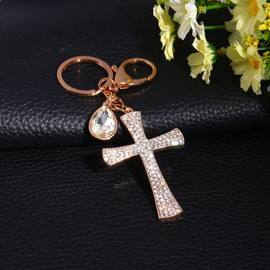 Cross Crystal Keychain, Crystal Rhinestone Key Ring Charm Pendant 3D Sparkling Charm Rhinestones Fashionable Purse Bag Cute Keychain