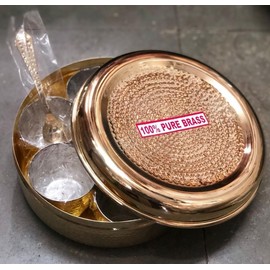 ANVI UTENSILS Indian spice box set with Spoon Handcrafted Pure Brass Masala Organizer Containers 40 ML each for Kitchen 7 detachable Compartment (Style 2)