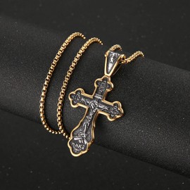 HZMAN Eastern Orthodox Cross Necklace for Men Women Religious Jesus Crucifix Byzantine Cross Christian Pendant Jewelry Gift