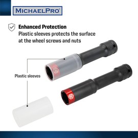 MichaelPro 3-Piece Power Impact Lug Nut Socket, Damage-Free 6-Inch Length Extra Tough Professional Thin Wall Wheel Protector Impact Sockets –17, 19, 21mm| MP005031