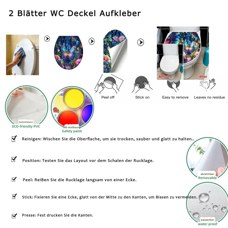 Adesivo per sedile del WC, autoadesivo, impermeabile, in PVC
