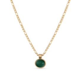 Ubud Green Stone Pendant Necklace Earrings 14K Gold Plated Stainless Steel, Gold, Emerald